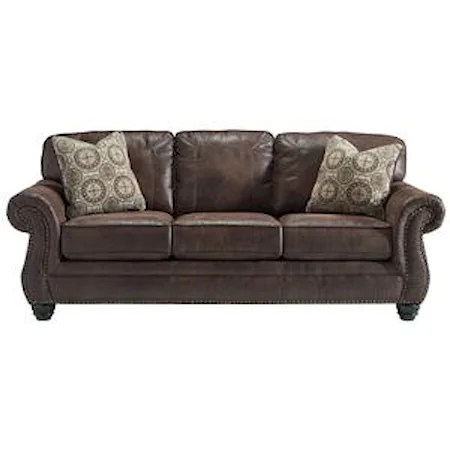 Faux Leather Queen Sofa Sleeper with Rolled Arms and Nailhead Trim